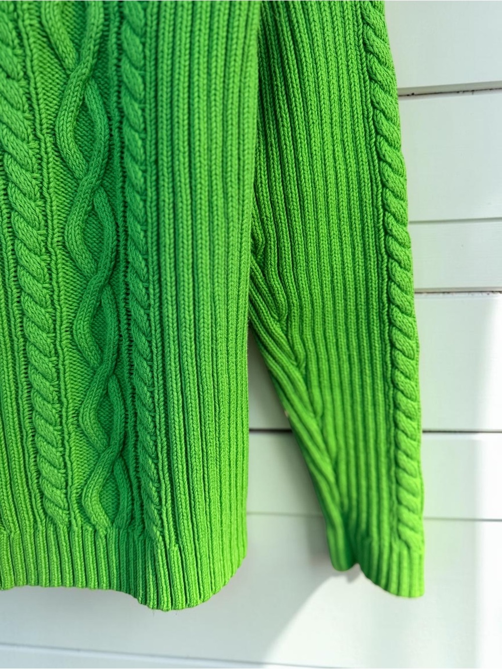 Chaps Bright Green Cable Knit Half-Zip Turtleneck Sweater - Picture 4 of 11